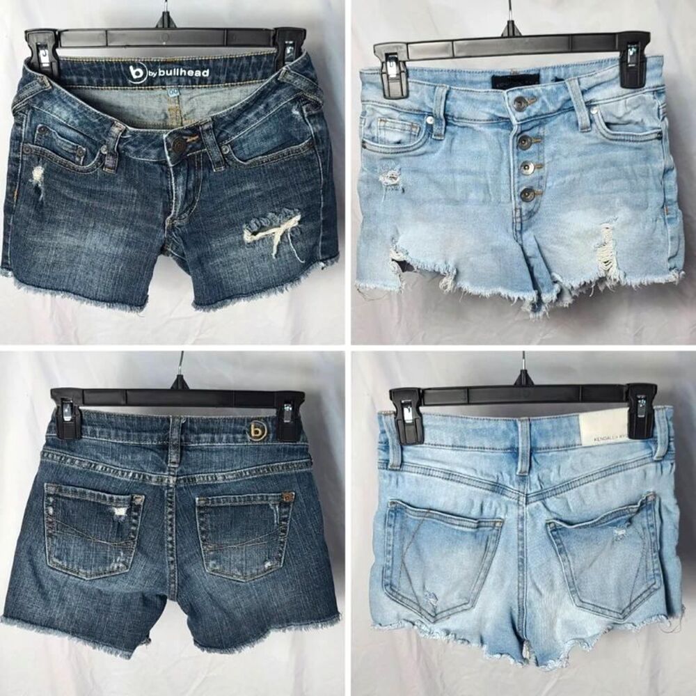 2 pc Lot Denim short shorts sz 0 & 00 Bullhead Kendall + Kylie factory cut off